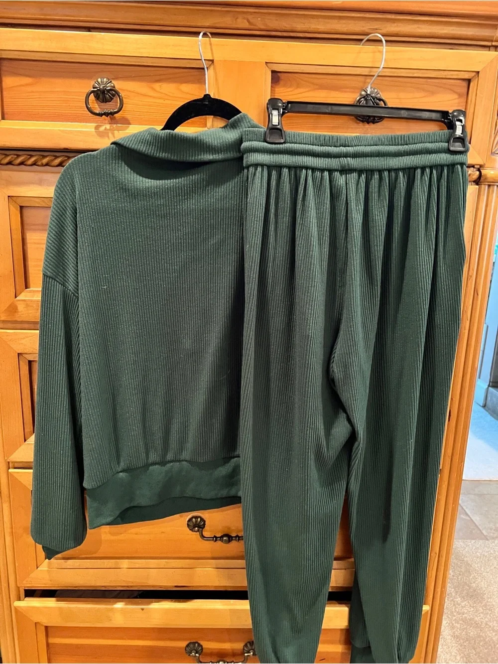 PrettyGarden Green Ribbed Half-Zip Lounge Jogger Set Sz M
